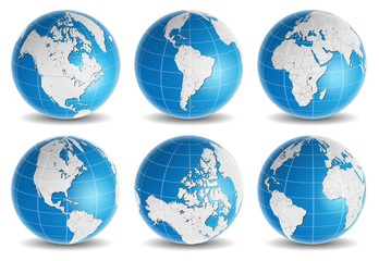 Weltkugel Weltkarte blau Vektor Set