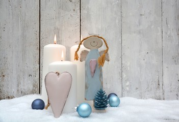 Weihnachtskarte - Engel und Adventskerzen