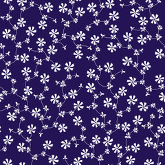 Seamless pattern with white flowers on navy blue background.