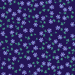 Seamless pattern with small flowers on navy blue background.