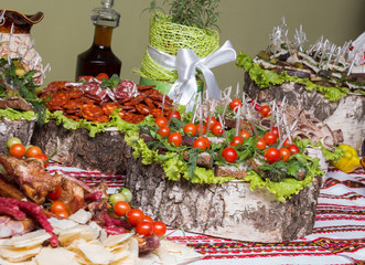 Table with food and drink