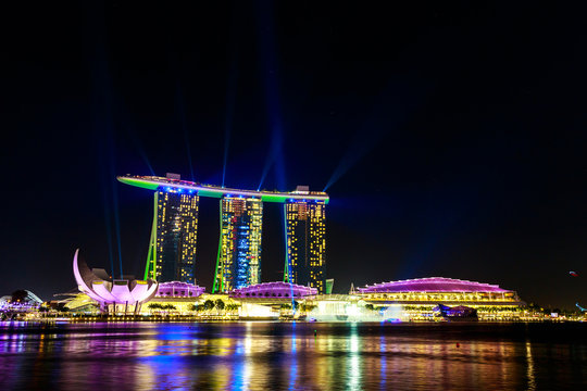 Singapore Cityscape at night , Singapore - 17January 2015