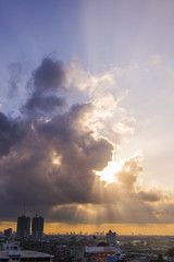 Cityscape sunset/sunrise/ sunbeam in summer Bangkok, Thailand