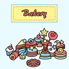 Illustration  of bakery, cake icons sticker. Candy, sweet banner