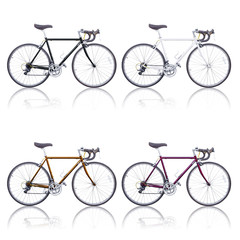 color vintage road bikes with shadow isolated