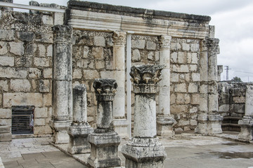 Israel, Kapernaum, Ruinen der Synagoge.