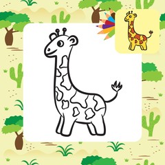 Cartoon giraffe. Coloring page. Vector illustration
