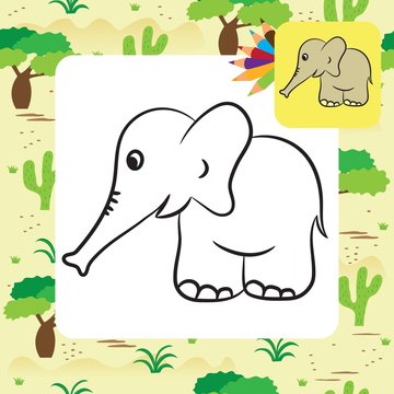 Cute cartoon elephant. Coloring page. Vector illustration
