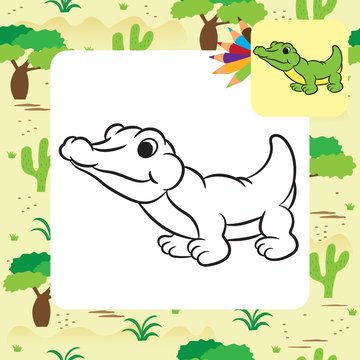 Cartoon crocodile. Coloring page. Vector illustration.
