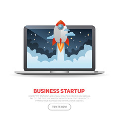 Business start up concept template with realistic laptop