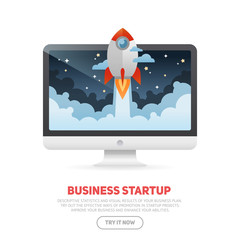 Business start up concept template with realistic monoblock PC - 90749827