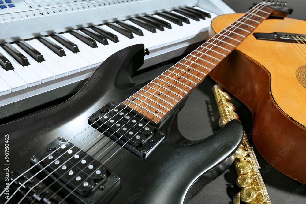 Wall mural musical instruments, closeup