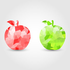 Red and Green Apple polygon icon in modern style with shadow and gray background. Bright geometric symbol of apple and fruit.