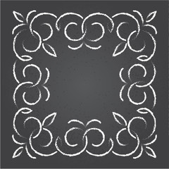 Chalk retro graphic line elements, dividers and monogram frame on a blackboard,
