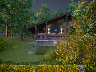 Fototapeta na wymiar Country house night illumination 3d rendering
