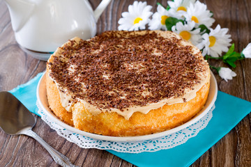 Sponge cake with whipped cream and condensed milk