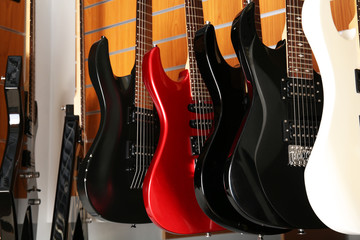 Fototapeta na wymiar Guitars in music store