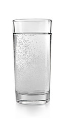 Pill in glass of water on light background