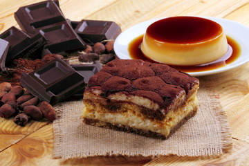 Tiramisù , cioccolato e crem caramel