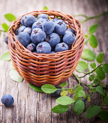 fresh blueberries in a little basket