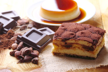 Tiramisù , cioccolato e crem caramel