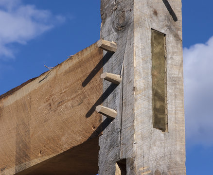 Barn Post and Beam Joint with Wooden Pegs