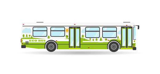 Vector modern transportation flat city transit eco bus public transport isolated travel biofuel green vehicle icon - 90754098
