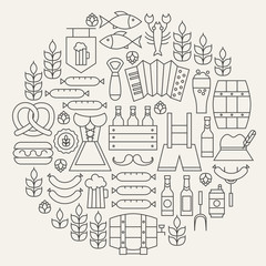 Fototapeta premium Oktoberfest Beer Holiday Line Icons Set Circular Shaped
