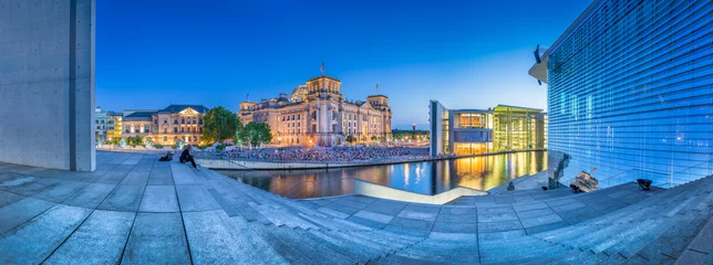 Poster Berlin government district with Reichstag and Paul Löbe Haus at dusk, Germany © JFL Photography