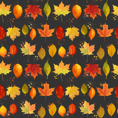 Colorful Autumn Leaves Background - Seamless Pattern - in vector