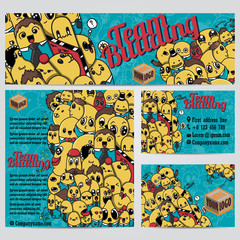 Corporate Identity vector templates set with doodles team