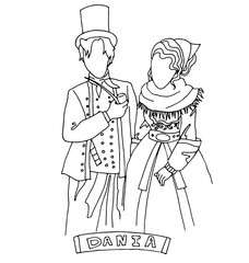 the national traditional ethnic costume  for men and woman of the country. The  sketch, outline, national heritage and the country's costume