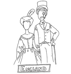 the national traditional ethnic costume  for men and woman of the country. The  sketch, outline, national heritage and the country's costume