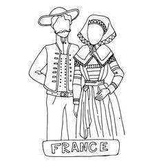 the national traditional ethnic costume  for men and woman of the country. The  sketch, outline, national heritage and the country's costume