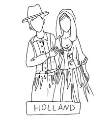 the national traditional ethnic costume  for men and woman of the country. The  sketch, outline, national heritage and the country's costume