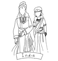 the national traditional ethnic costume  for men and woman of the country. The  sketch, outline, national heritage and the country's costume