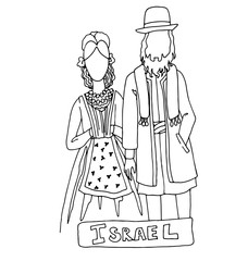 the national traditional ethnic costume  for men and woman of the country. The  sketch, outline, national heritage and the country's costume