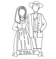 the national traditional ethnic costume  for men and woman of the country. The  sketch, outline, national heritage and the country's costume