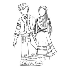 the national traditional ethnic costume  for men and woman of the country. The  sketch, outline, national heritage and the country's costume