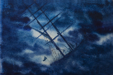 sailboat in night storm