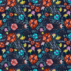 Abstract flowers seamless pattern. Colorful vector background