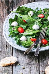 Salad from spinach, tomatoes and mozzarella