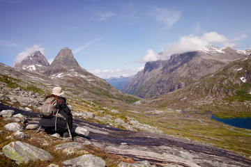 Fototapeta premium Hiker in the Mountains of Norway