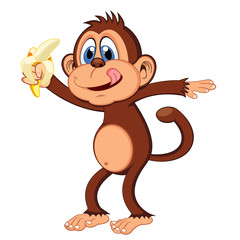 Fototapeta premium Monkey eat banana cartoon