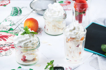Dessert with merengue and berries