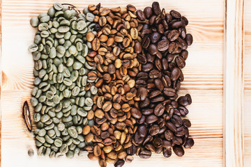 Green and brown coffee beans