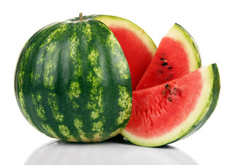 Ripe striped watermelon isolated on white