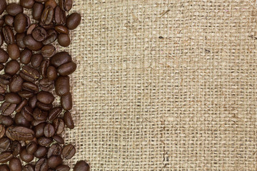card with a border of coffee beans on a burlap background
