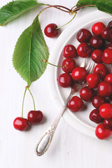 Plate of fresh cherries