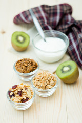 Homemade dessert delicious granola is a breakfast food and snack food consisting of rolled oats, nuts, honey. it is lightweight, high in calories.